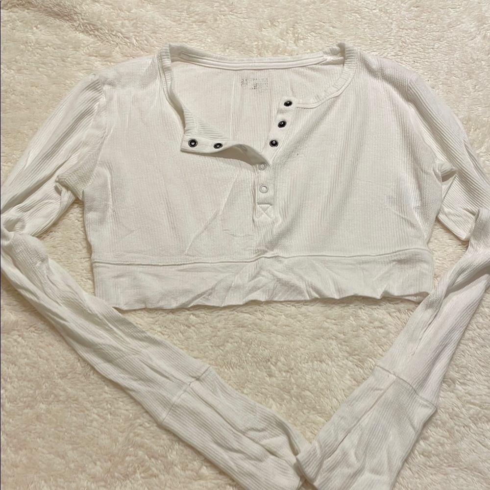 Offline White Button Down Crop Top